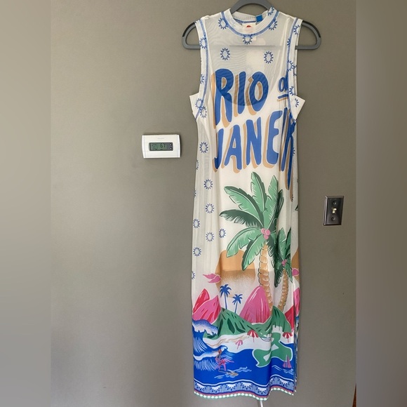 NWT ANTHROPOLOGIE x FARM RIO Graphic Mesh Tropical Midi Dress Size XS - Picture 4 of 9